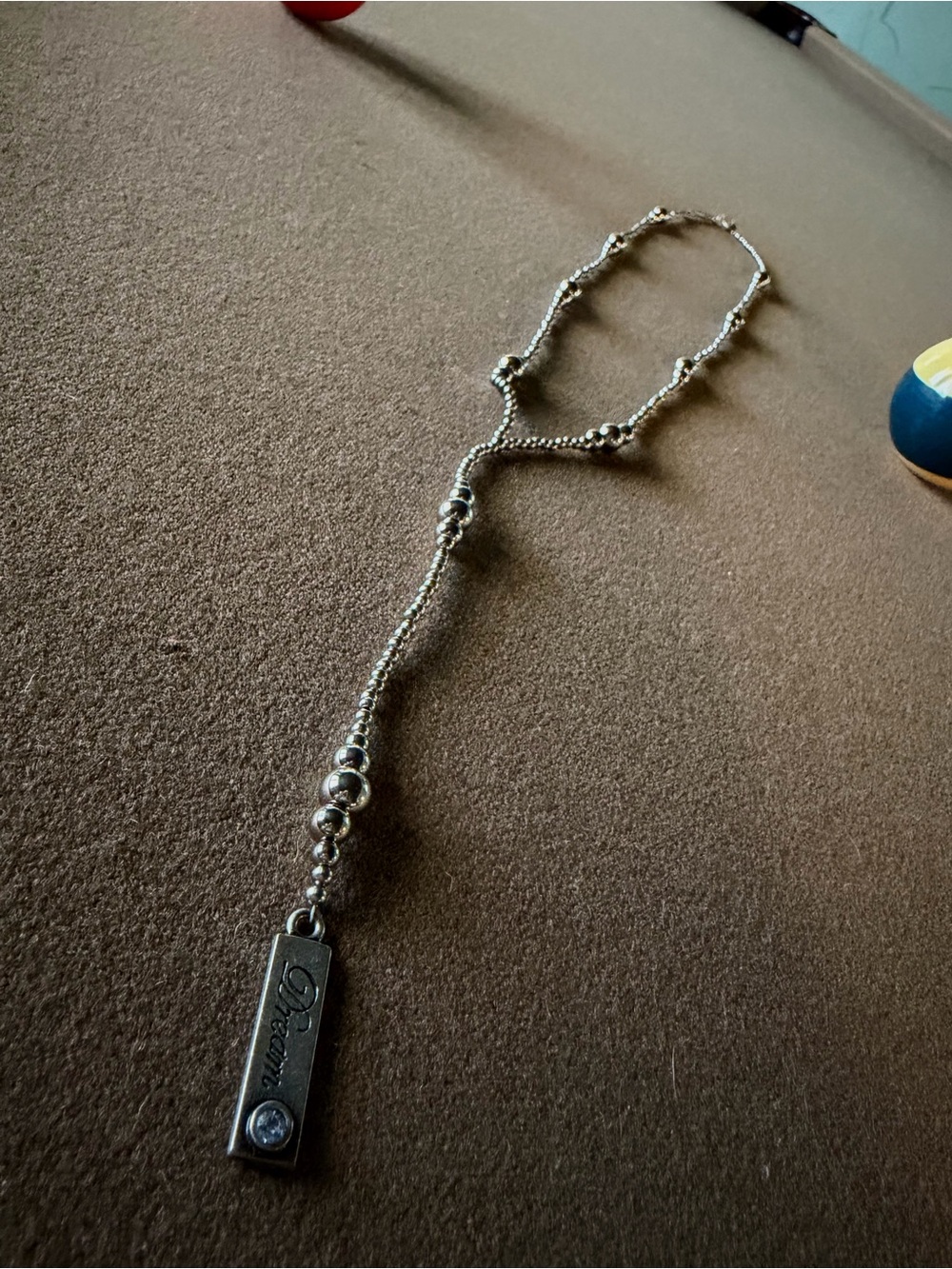 Stainless Steel Beaded Lariat Necklace with 'Dream' Pendant - Navajo Pearl Style